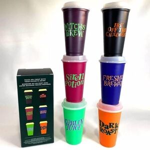 NEW Starbucks 2020 Halloween Glow In The Dark 16oz Reusable Hot Cup & Lid 6 Set